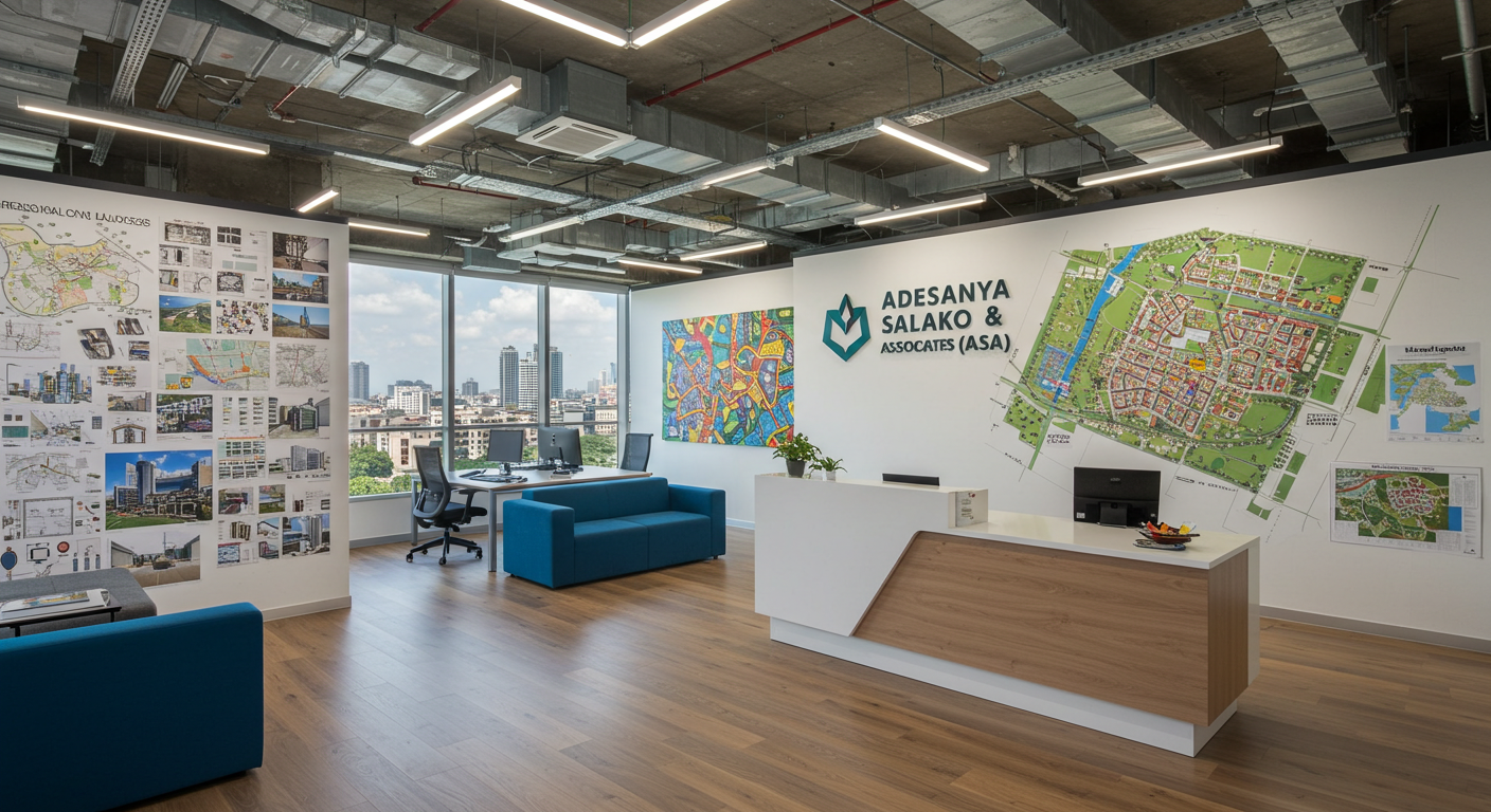 ASA modern office space with urban planning displays